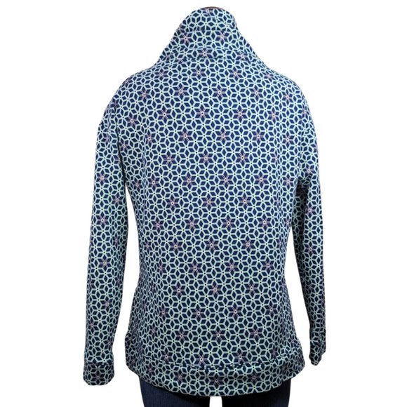 Talbots Small Long Sleeve Turtleneck Stretch Cotton Blue Green Geometric Print - Picture 2 of 11